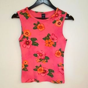 Pink and orange floral cotton tank top great condition Small